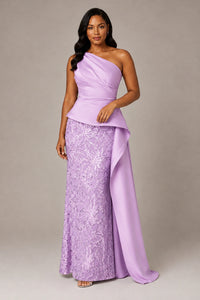 One-Shoulder Mother of the Bride Dress with Sequin Skirt and Peplum