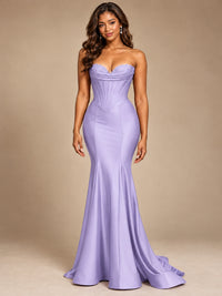 Red Strapless Satin Mermaid Prom Dress with Corset Bodice