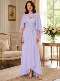Elegant Chiffon Mother of the Bride Dress with Lace Applique and Cape Sleeves