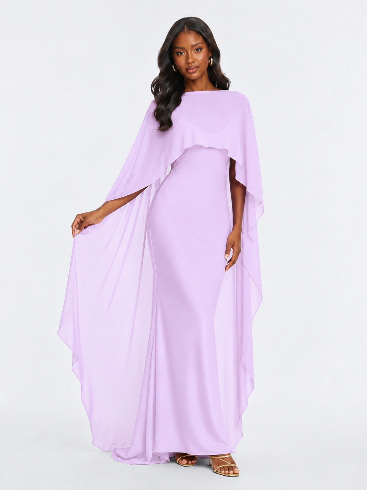 Satin Cape Prom Dresses Meramid Maxi Dress