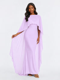 Satin Cape Prom Dresses Meramid Maxi Dress
