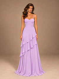 Sweetheart A-Line Ruffle Prom Dress with Spaghetti Straps
