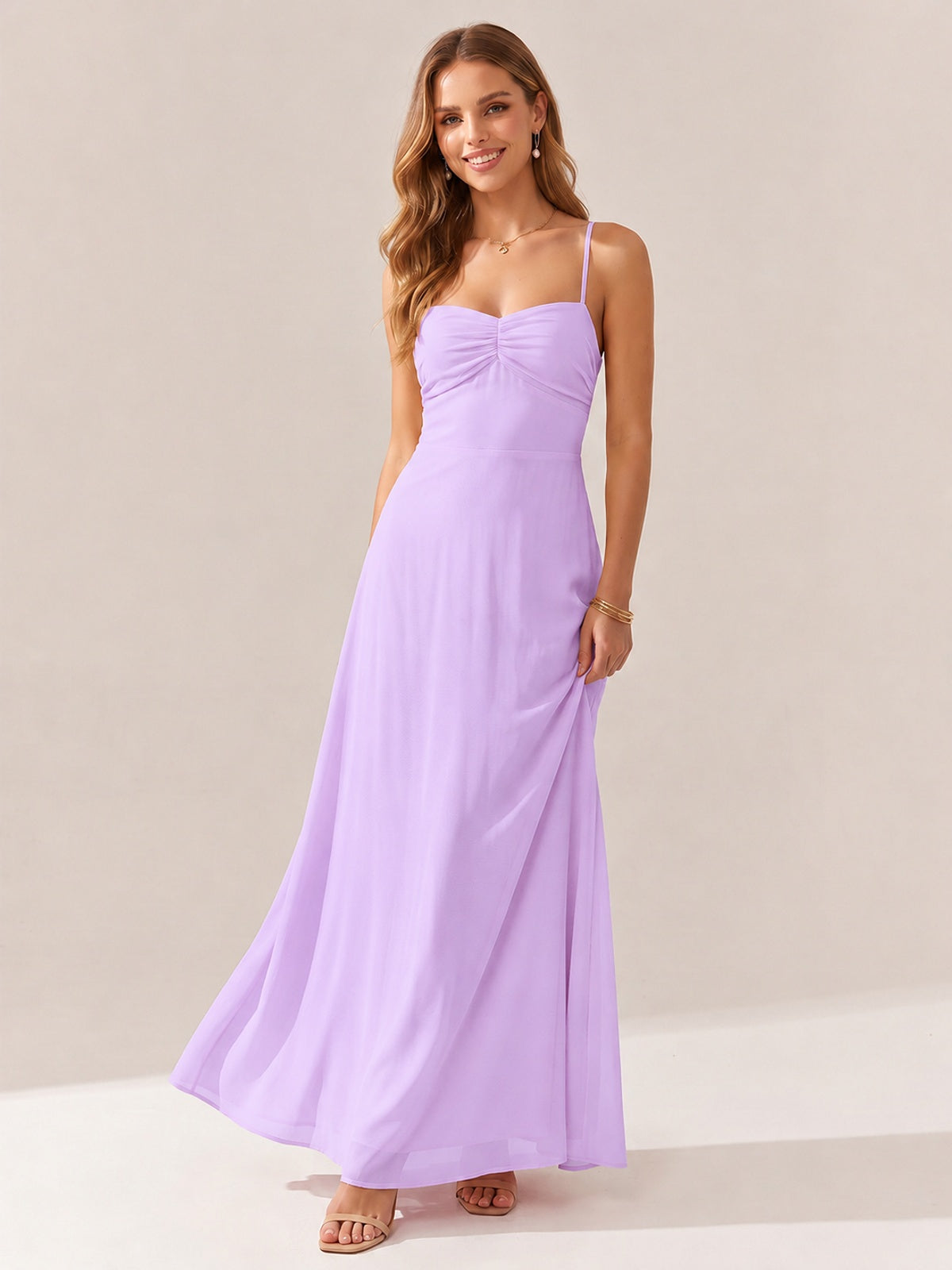 JOVELLEE Yellow Sweetheart Ruched Bust Chiffon Maxi Dress