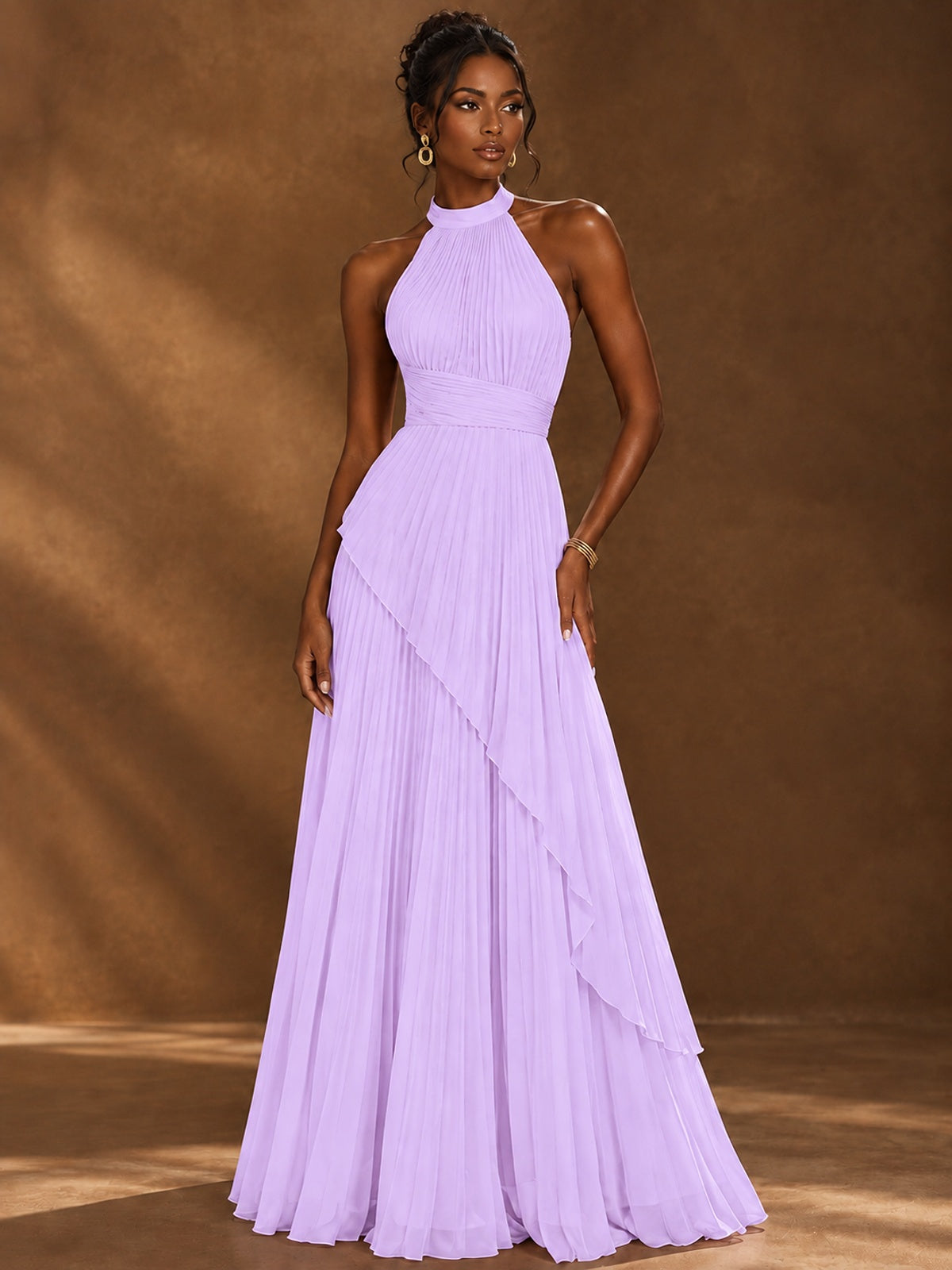 Wrap Pleated Prom Dress Halter A-line Chiffon Formal Wedding Dress