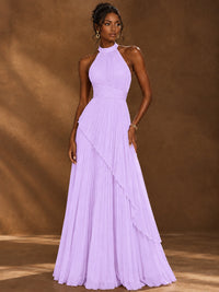 Wrap Pleated Prom Dress Halter A-line Chiffon Formal Wedding Dress