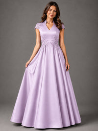 Lace Appliqué A-Line Satin Maxi Dress