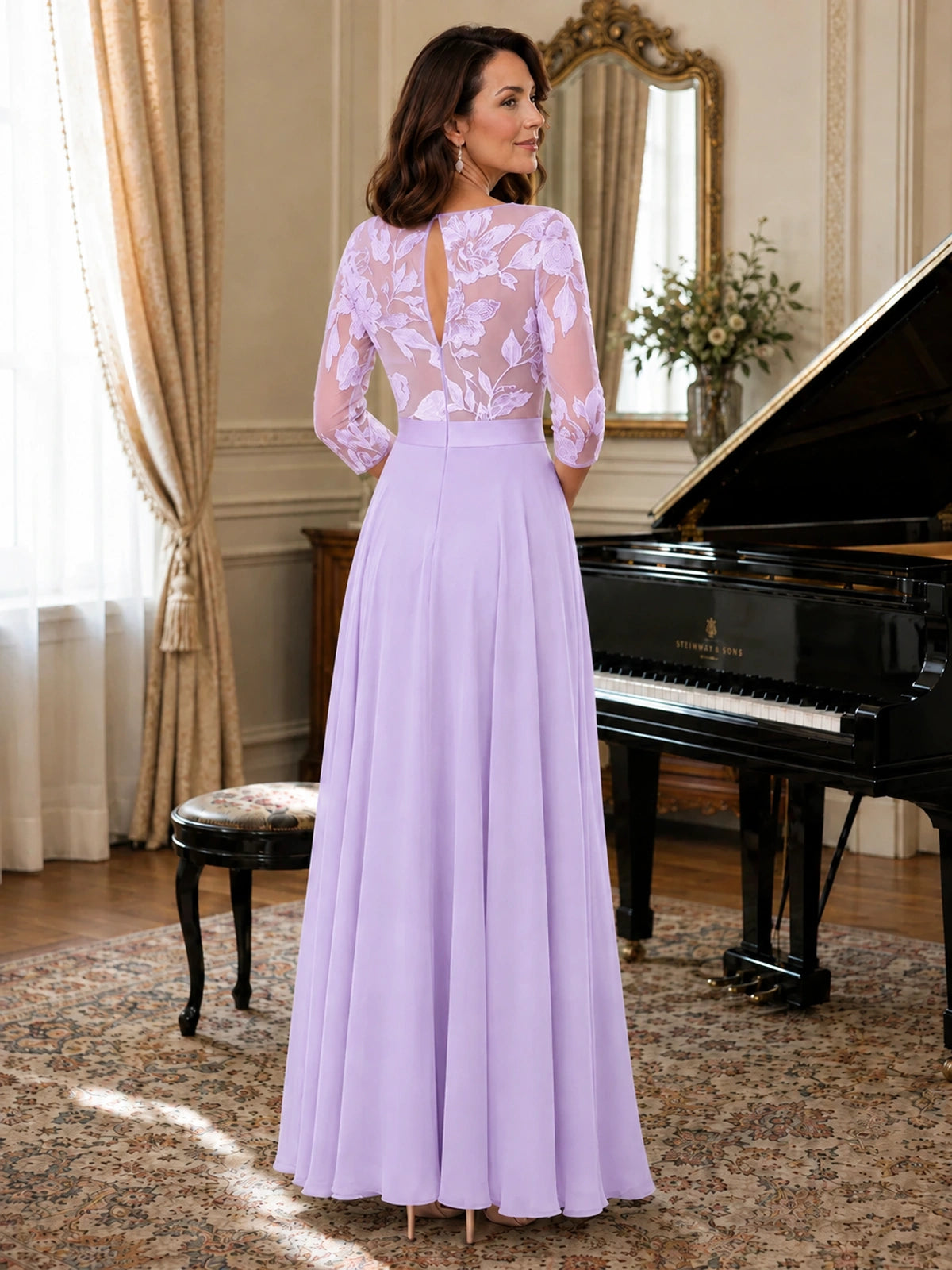 Lace Applique Wide-Leg Chiffon Mother of the Bride Jumpsuit