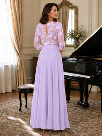 Lace Applique Wide-Leg Chiffon Mother of the Bride Jumpsuit