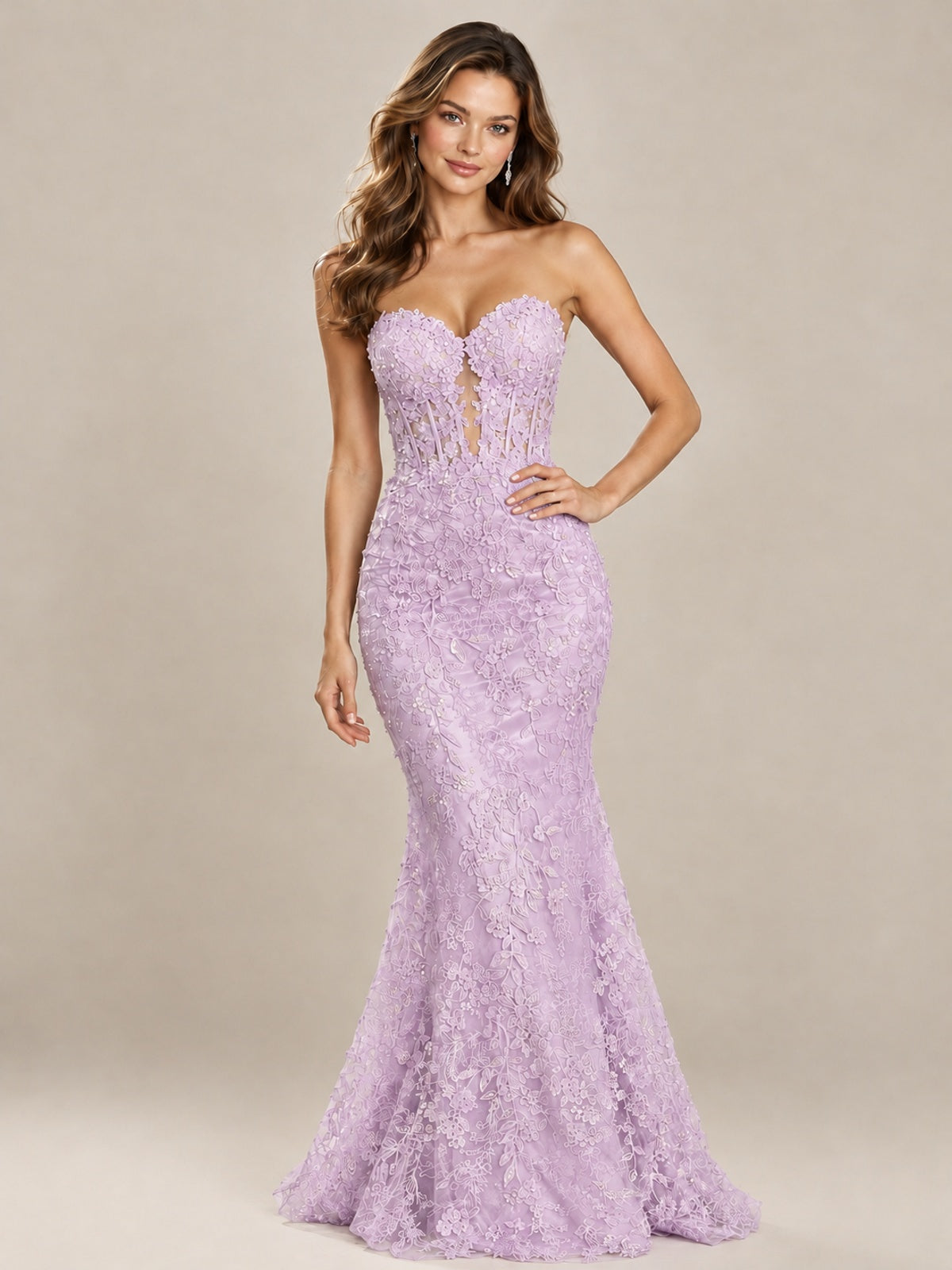 Strapless Corset Mermaid Prom Dress with Floral Lace Appliqué