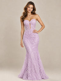 Strapless Corset Mermaid Prom Dress with Floral Lace Appliqué