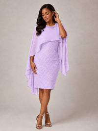 Floral Sheath Mother of the Bride Dress with Cape Overlay