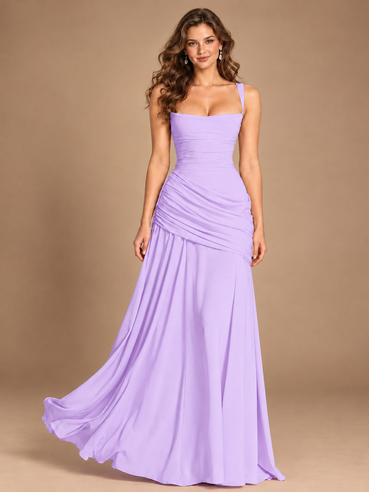 Butter Yellow Square Neck Ruched A-Line Prom Dress