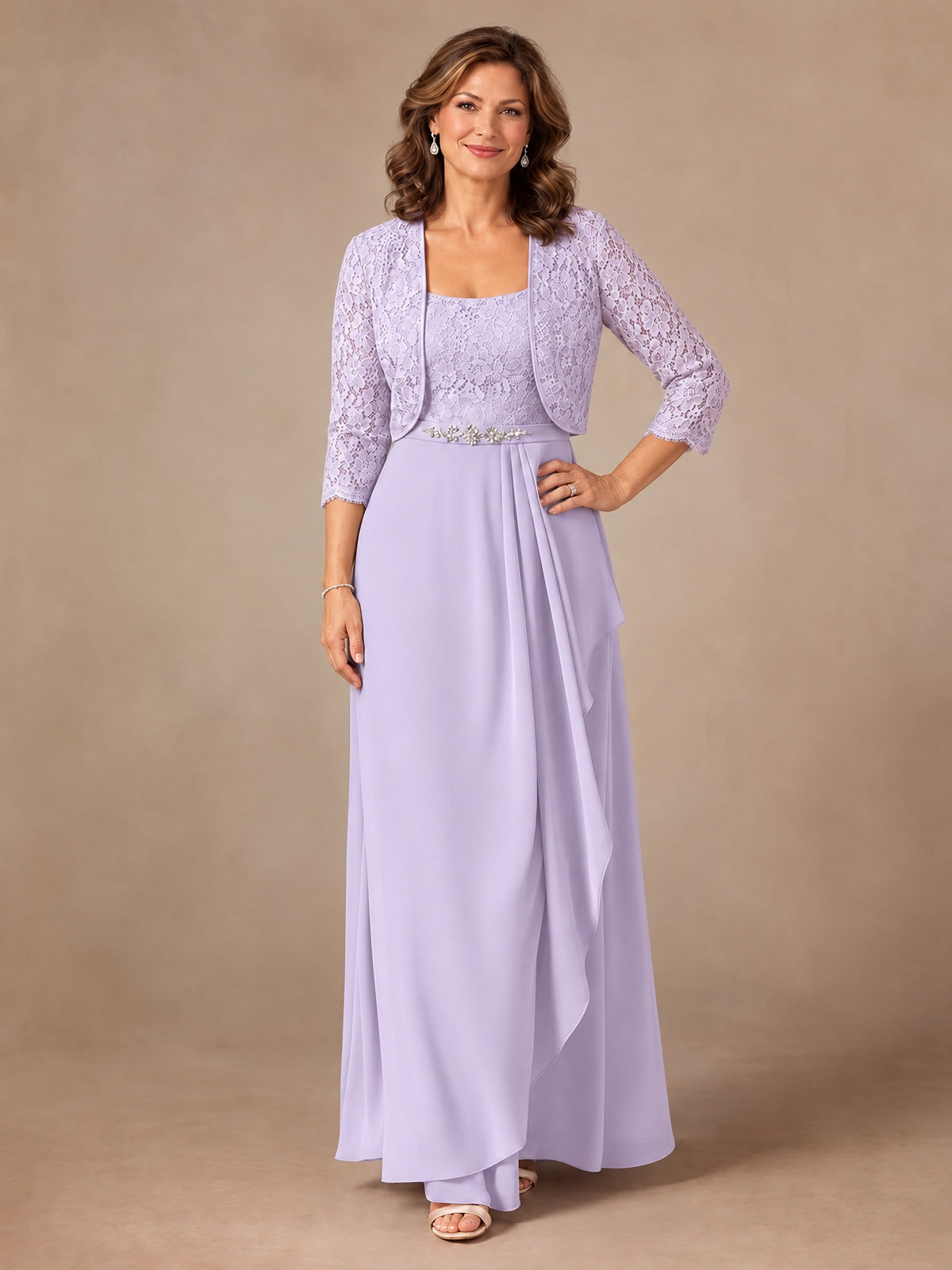 Blush Pink A-Line Mother of the Bride Dress with Lace Jacket and Ruffles