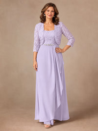 Blush Pink A-Line Mother of the Bride Dress with Lace Jacket and Ruffles