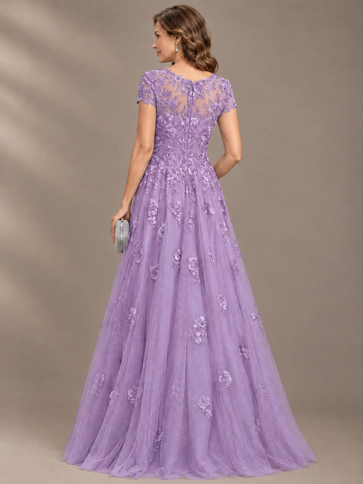 Lace Appliques A-line Mother of The Bride Dresses with Short Sleeves