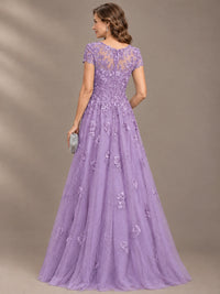 Lace Appliques A-line Mother of The Bride Dresses with Short Sleeves