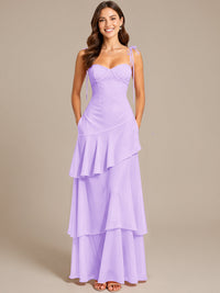 Spaghetti Strap Tiered Ruffles Chiffon Prom Dress