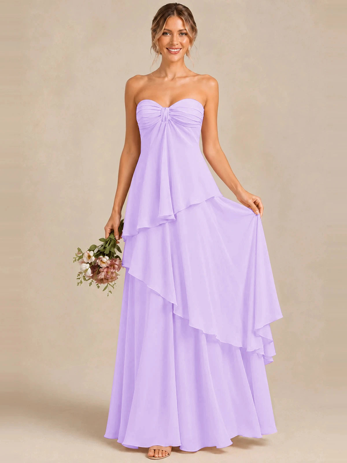 Strapless Chiffon Bridesmaid Dress with Tiered Ruffles