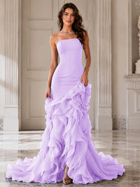 Mermaid Formal Evening Dress with Layered Ruffle Train