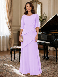 Asymmetric Draped Chiffon Mother of the Bride Dress with Flutter Sleeves