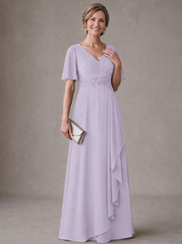 V-Neck Chiffon Lace Mother of the Bride Dresses