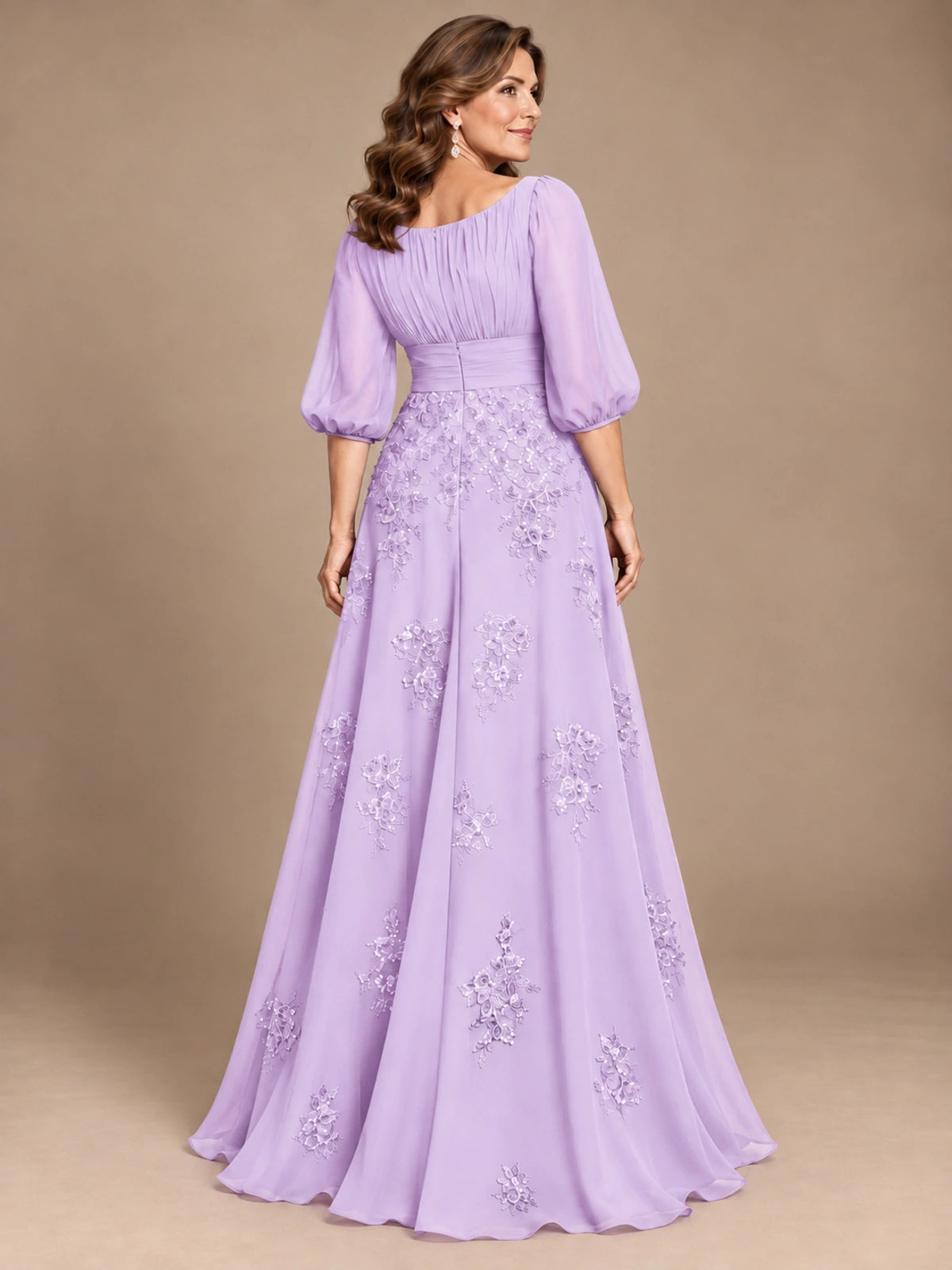 A-Line Mother of the Bride Dress with Sheer Puff Sleeves
