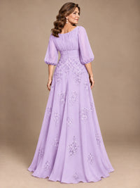A-Line Mother of the Bride Dress with Sheer Puff Sleeves