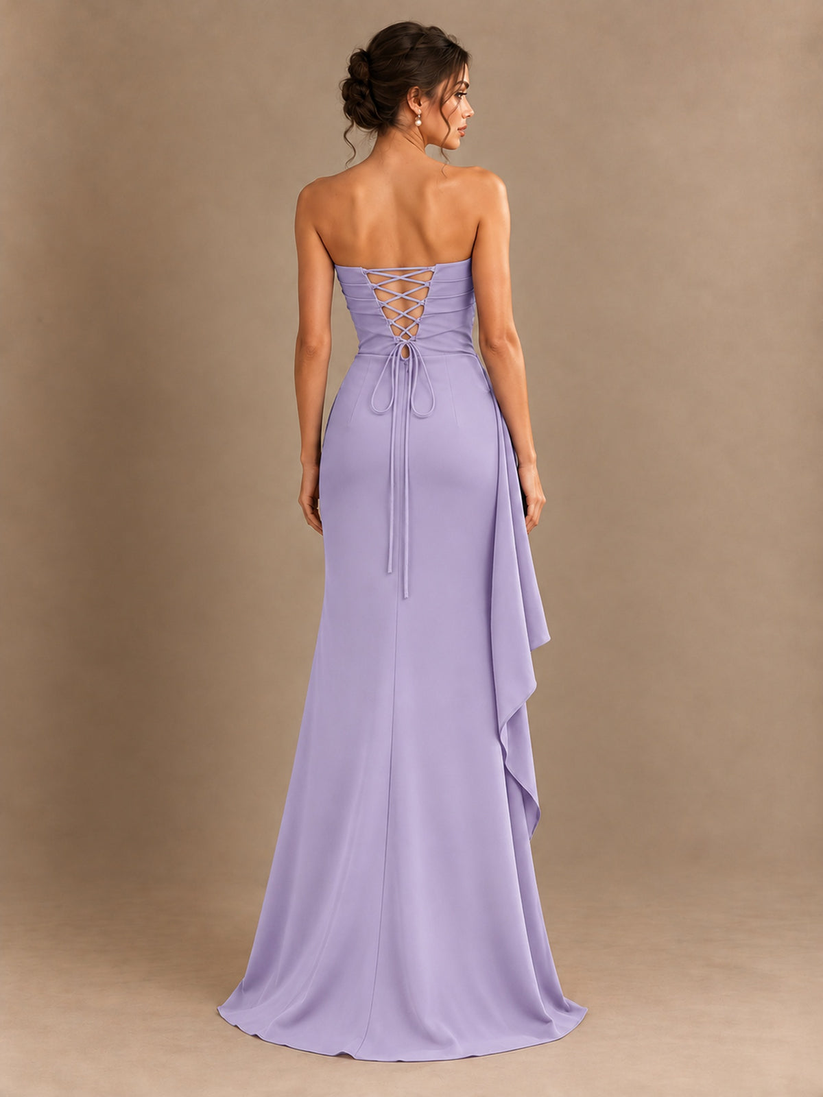 Black and White Strapless Ruched Prom Dress with High Slit & Side Drape