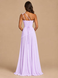 One Shoulder Prom Dress A-line Ruched Women Wedding Formal Gowns