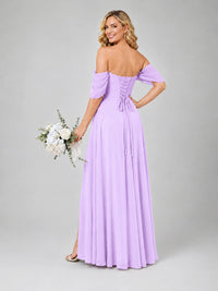 Off Shoulder Chiffon Bridesmaid Dress with Slit