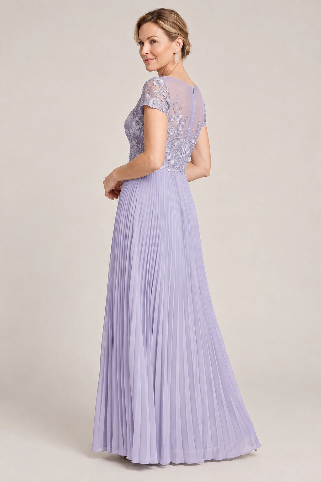Embroidered Lace Pleated Mother of the Bride Dress