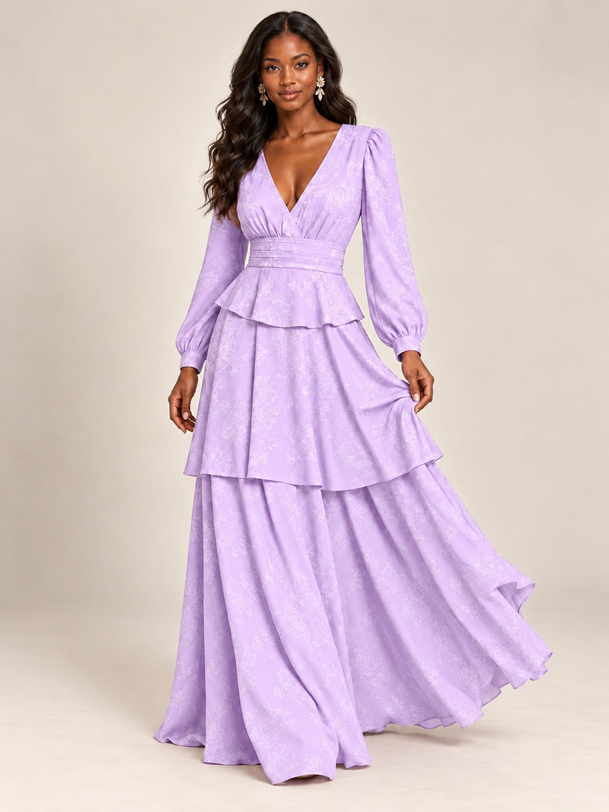 Blush Pink Floral Long Sleeve Maxi Dress