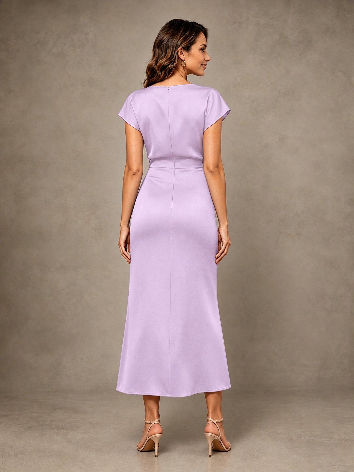 Cowl Neck Satin Mother of the Bride Dress with Ruched Waist