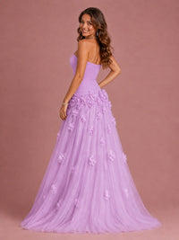 Blush Pink Strapless Sweetheart 3D Floral Tulle Ball Gown Prom Dres