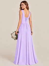 A-line Sleeveless Rucehd Chiffon Bridesmaid Dress with High Slit