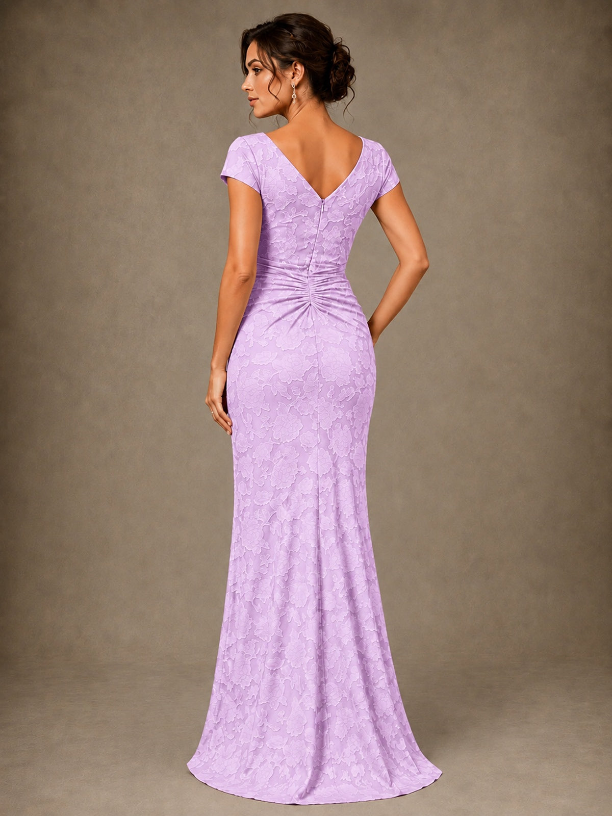 V-Neck Floral Jacquard Mother of the Bride Dress with Slit