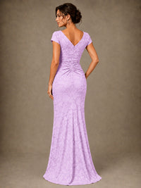 V-Neck Floral Jacquard Mother of the Bride Dress with Slit