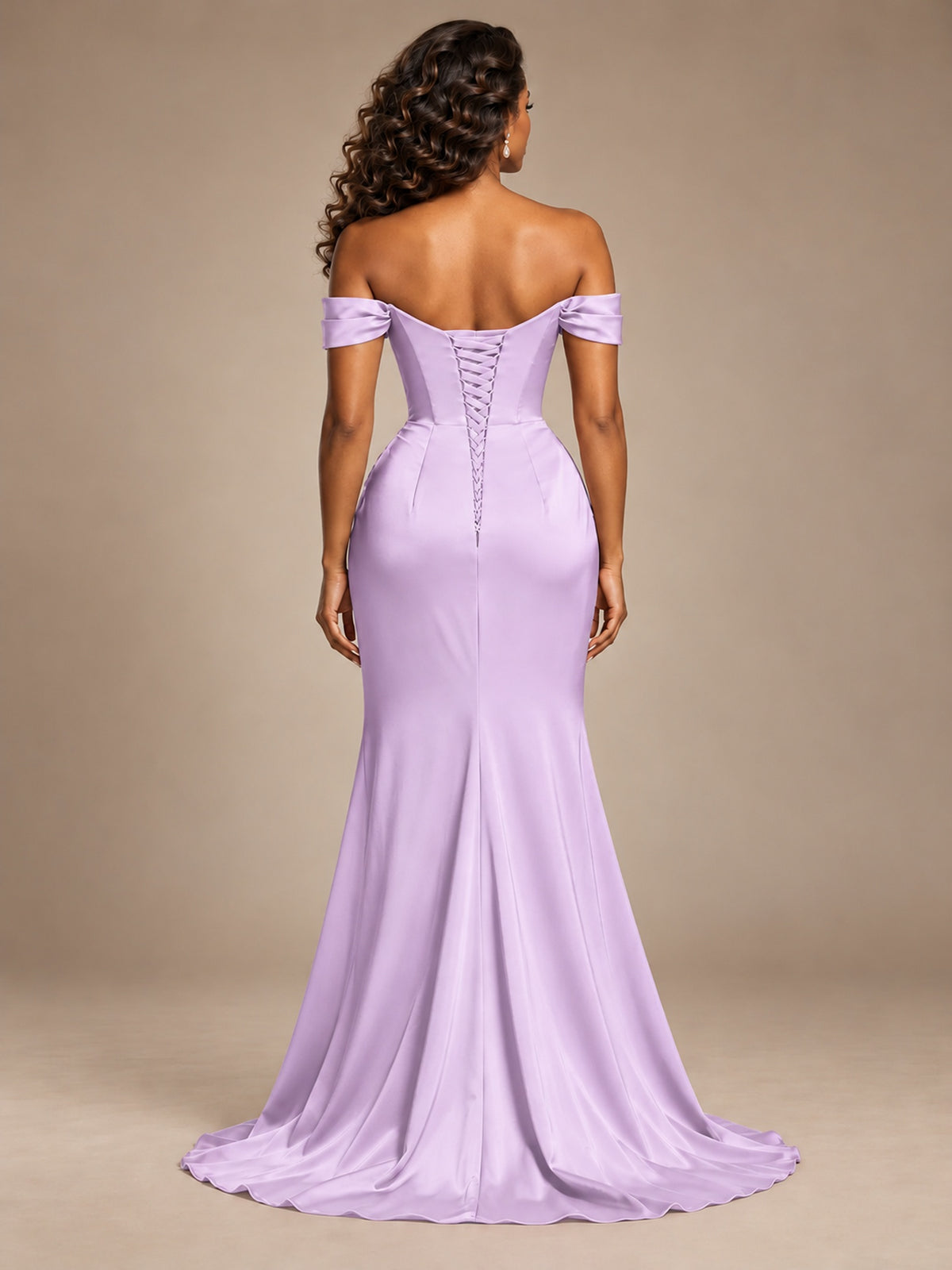 Burgundy Off-the-Shoulder Satin Corset Prom Dress with Slit
