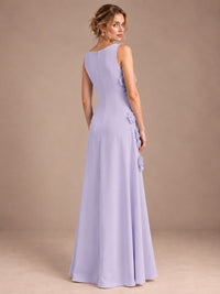 3D Floral Applique Sleeveless Formal Maxi Dress