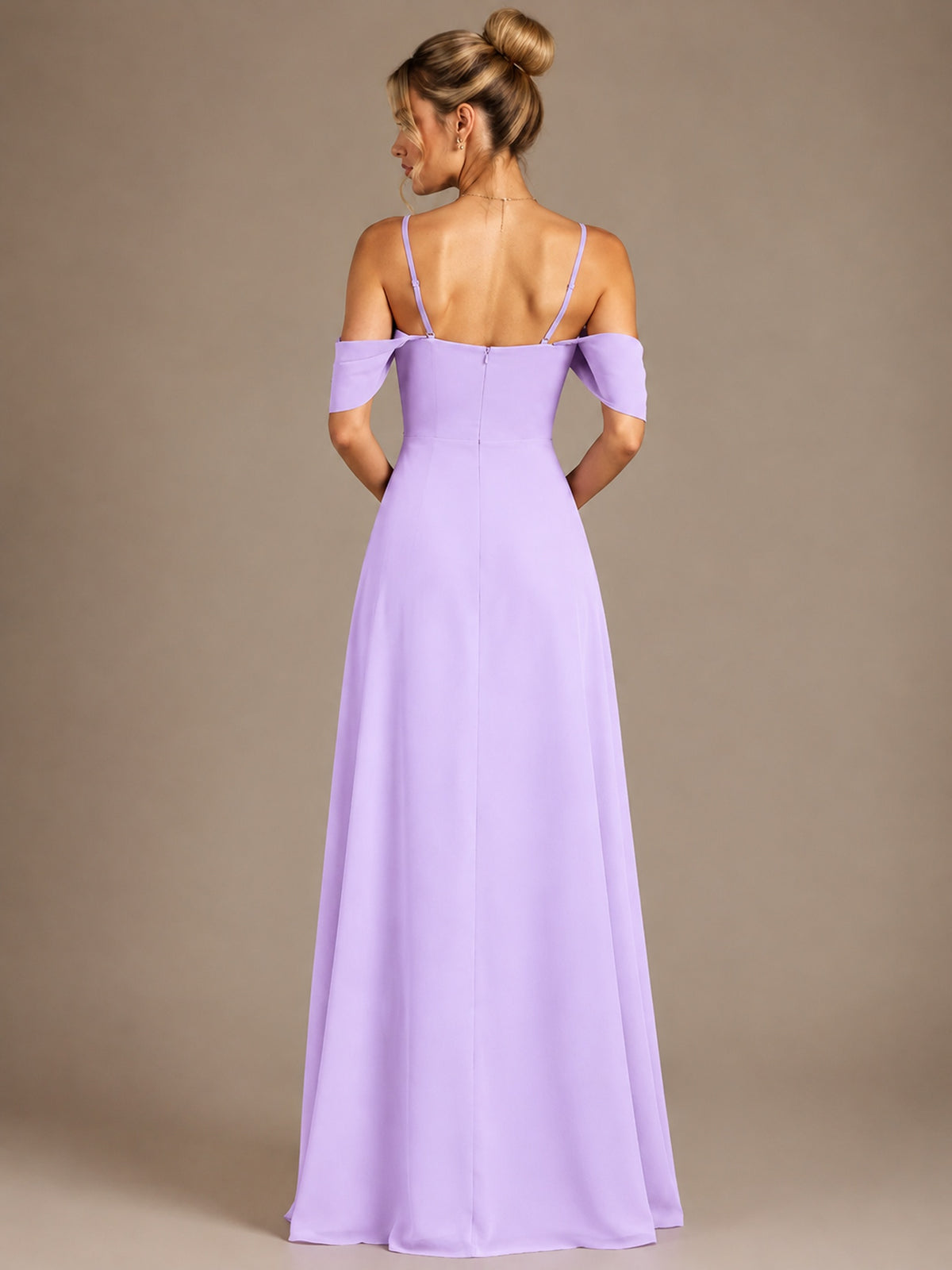 Spaghetti Strap Chiffon Bridesmaid Dress with Ruffles Slit