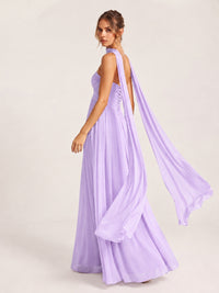 Strapless Ruched Chiffon Long Prom Dress with Scarf