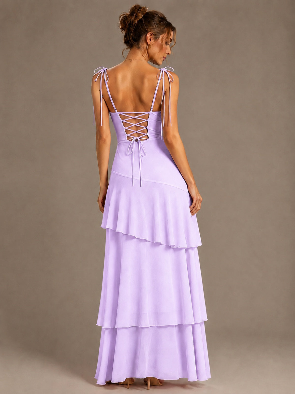 Spaghetti Strap Tiered Ruffles Chiffon Prom Dress
