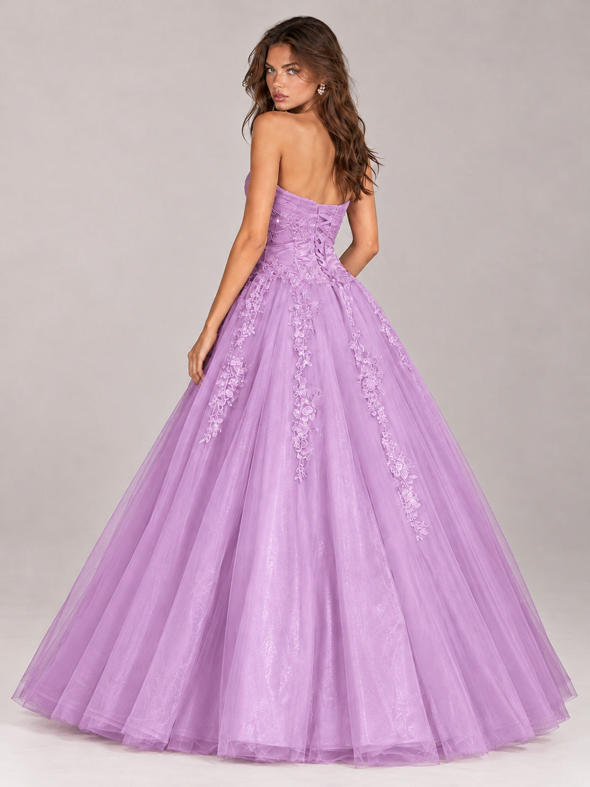 Strapless Sweetheart Tulle Ball Gown Prom Dress with Lace Appliques