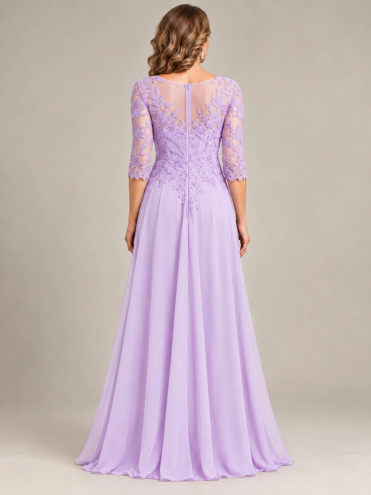 Sequin Lace A-Line Mother of the Bride Dress with 3/4 Sleeves