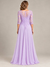Sequin Lace A-Line Mother of the Bride Dress with 3/4 Sleeves