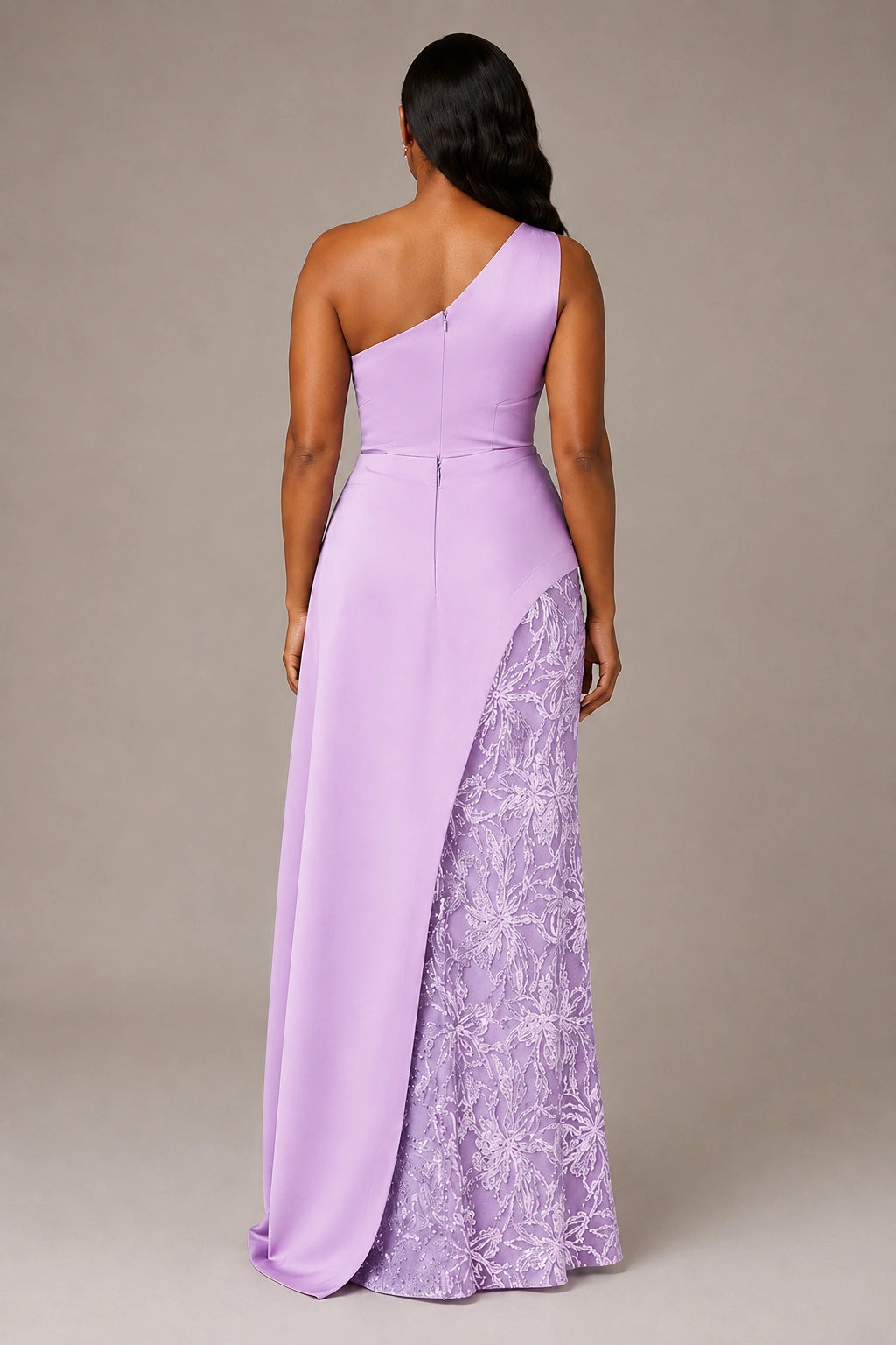 One-Shoulder Mother of the Bride Dress with Sequin Skirt and Peplum