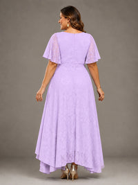 Jacquard Chiffon A-Line V-Neck High-Low Mother of the Bride Dress