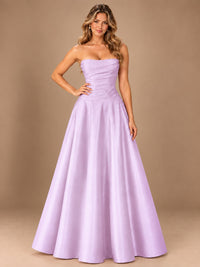 Blush Pink Strapless Satin A-Line Prom Dress with Ruched Bodice