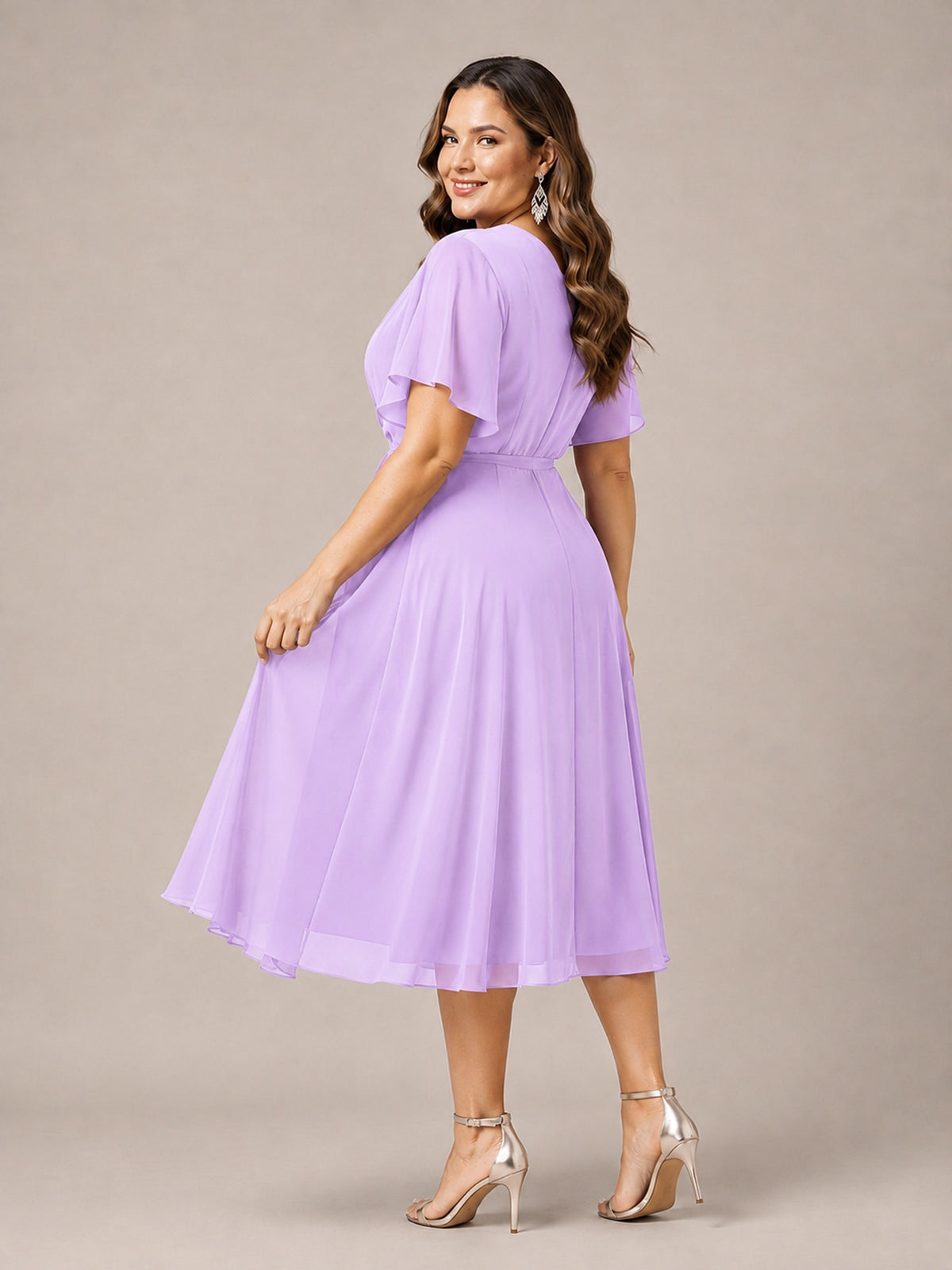 Navy Blue A-Line V-Neck Tea-Length Mother of the Bride Dress