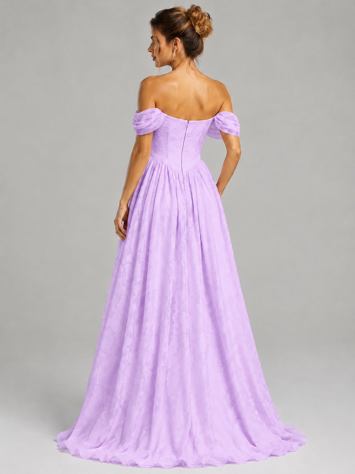 Off Shoulder Jacquard A-Line Maxi Dress